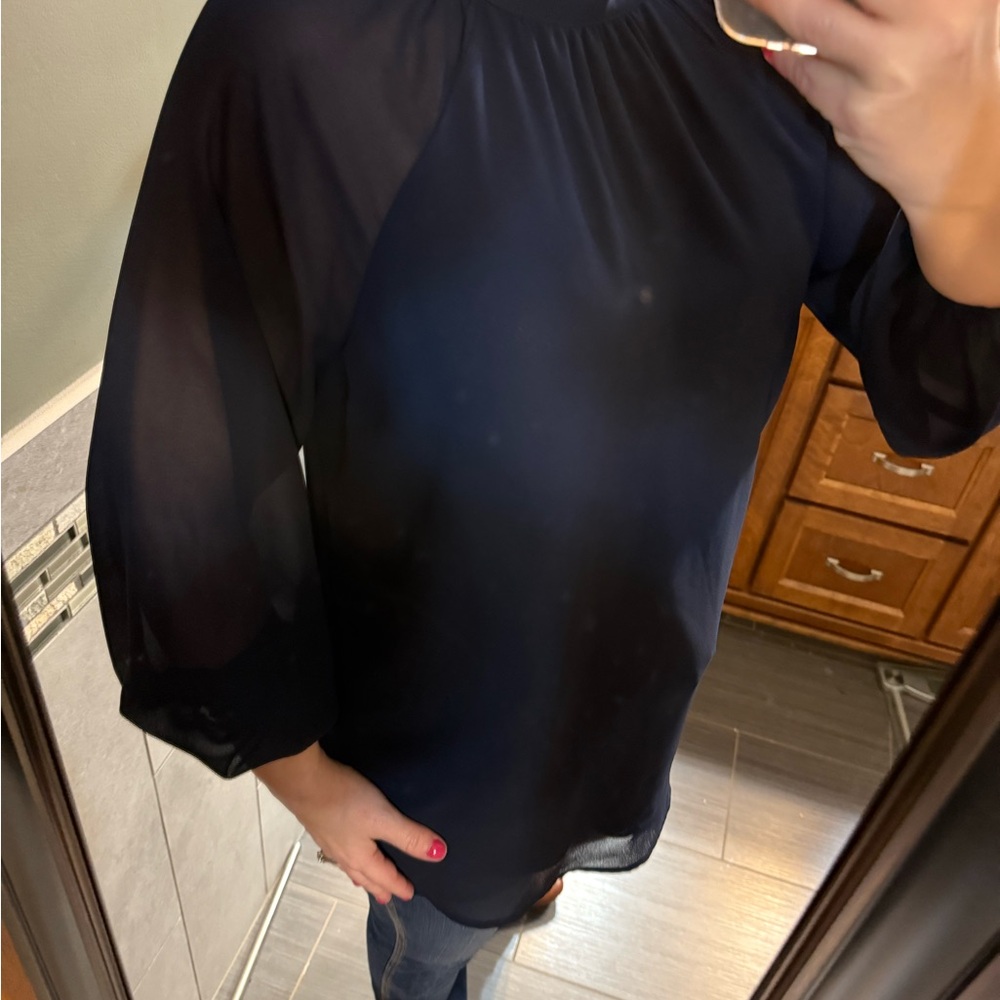 Elegant Navy Sheer Blouse